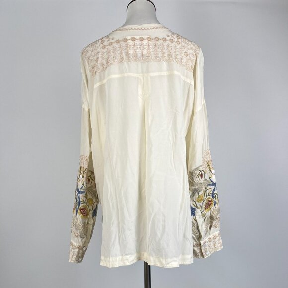 NWOT Johnny Was Biya Embroidered Floral Silk Button-Down Shirt Blouse Sz S - Picture 5 of 12